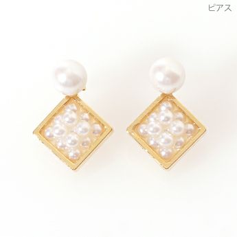 スクエアフレーム パール ピアスイヤリング Square Frame Pearl Pierce Earring Liala