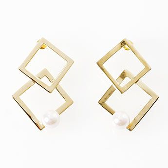 ダブル スクエア パール ピアス イヤリング Double Square Pearl Pierce Earring Liala