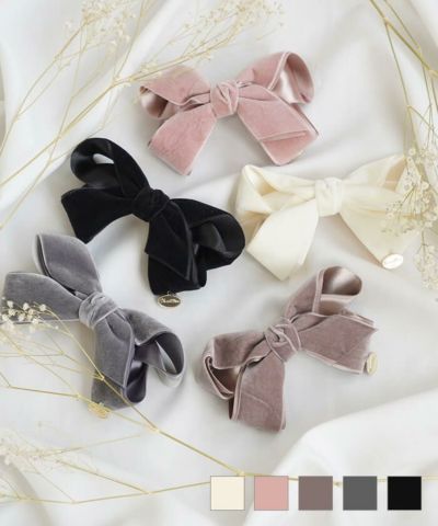 Amazon.co.jp: ベロア リボン バレッタ ヘアアクセサリー 2点