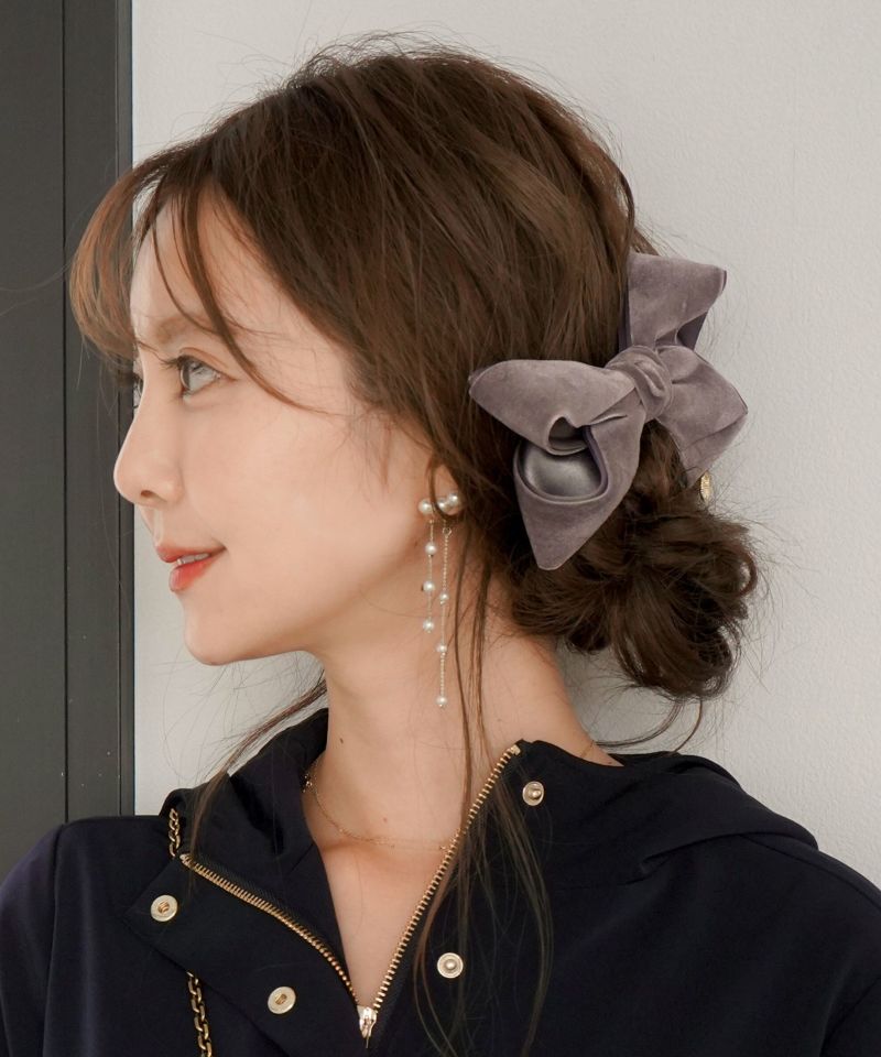 レディース/アクセサリー/ヘアアクセサリー/バレッタ/ベロア/リボン/チャーム/上品/大人かわいい/フェミニン/サテン/ハーフアップ/まとめ髪/オールシーズン/ヘアアレンジ/アイボリー/ホワイト/ピンク/グレージュ/グレー/ブラック