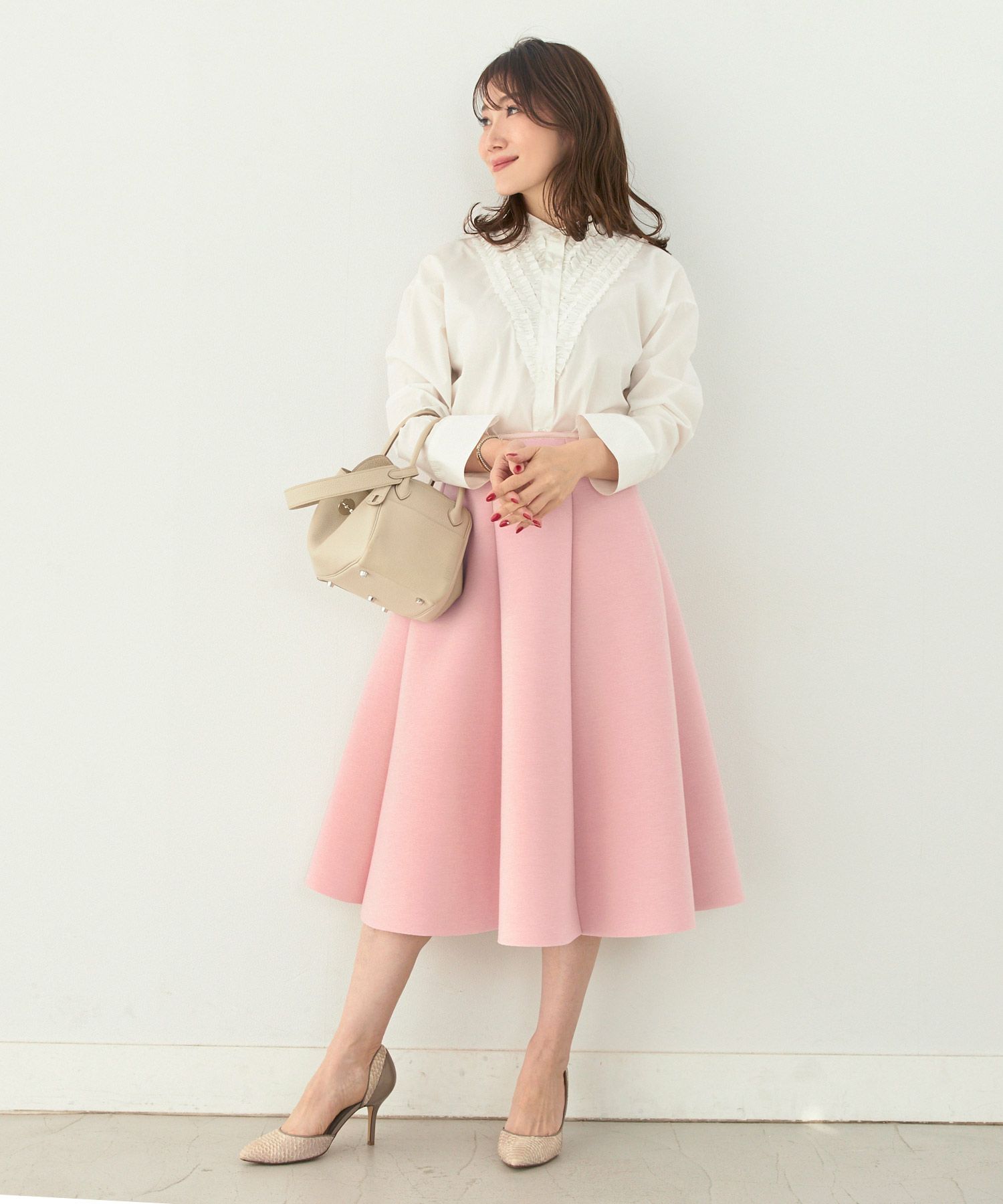 S/M/L 新色追加 上品 オールシーズン オケージョン フェニミン オフィス 大人可愛い ミディ丈 ジョイントスペース