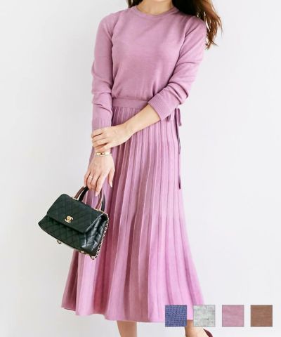 ワンピース プリーツ ロング ニット Liala×PG 全4色 ｜lpg312-0593【3】のサムネイル