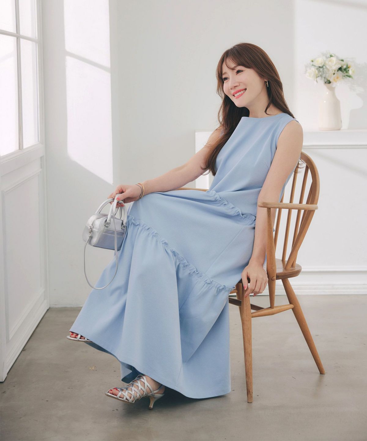 新色追加手洗い可無地夏コーデフェミニン骨ストマタニティルームリゾートロングおしゃれ大人可愛いカジュアル着痩せ抜け感フリル