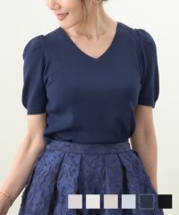 タックスリーブ Vネック 半袖 ニット Liala×PG
