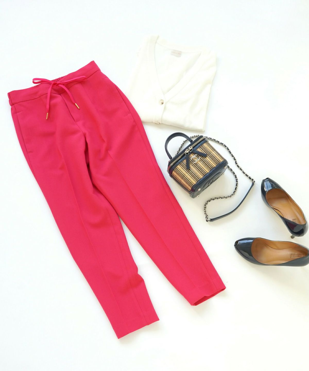 レディース/ボトムス/パンツ/センタープレス/ドローストリング/ストレッチ/ウエストゴム/ドロスト/大人カジュアル/シンプル/XS/S/M/L/ホワイト/ブルー/ピンク/ブラック/チェリーピンク/