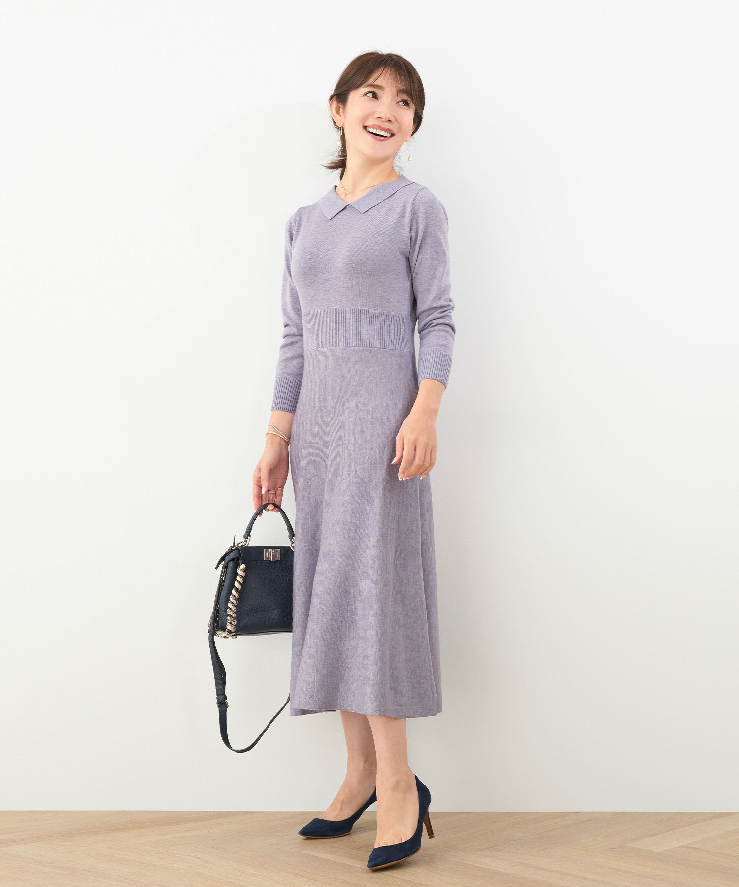 11 中旬頃発送予定 ワンピース ニット 衿付き Liala Pg 全5色 Lpg312 0860 9