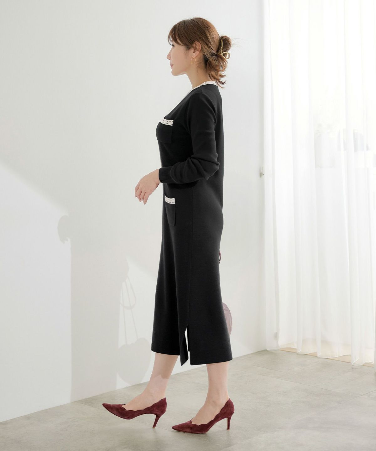 手洗い可 レディース 長袖 秋冬春 長袖 可愛い 上品 きれいめ オフィス 色 フェミニン ジョイントスペース