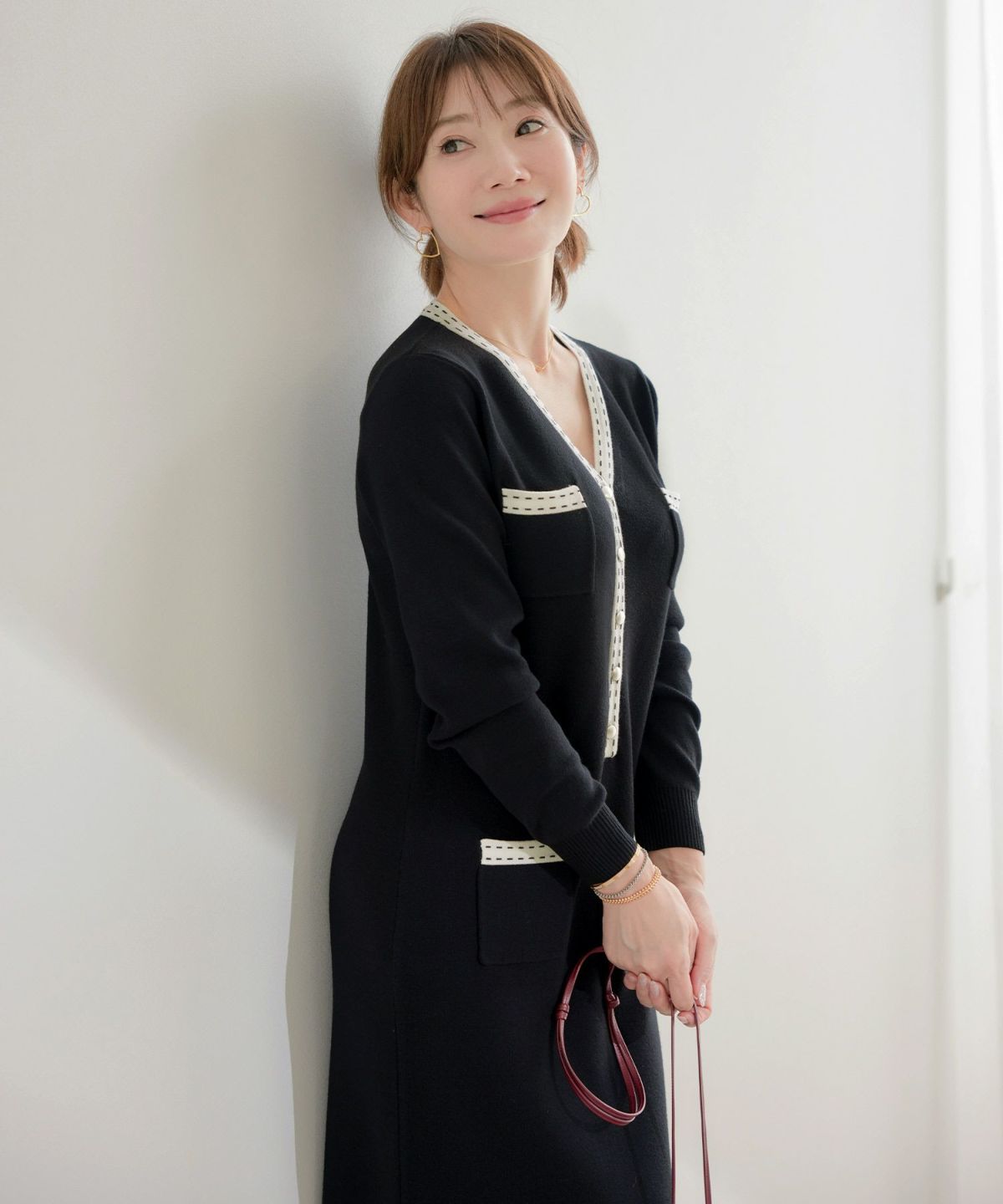 手洗い可 レディース 長袖 秋冬春 長袖 可愛い 上品 きれいめ オフィス 色 フェミニン ジョイントスペース