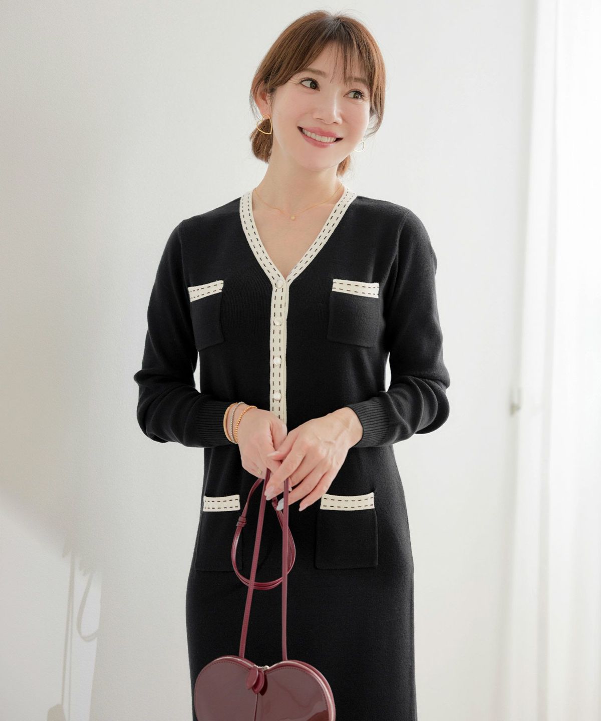 手洗い可 レディース 長袖 秋冬春 長袖 可愛い 上品 きれいめ オフィス 色 フェミニン ジョイントスペース