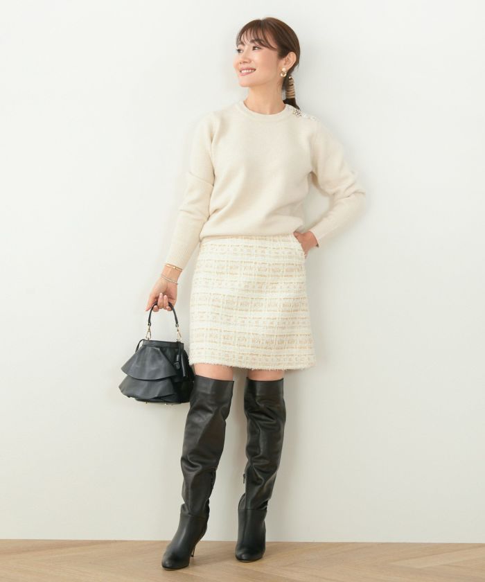 36 N°21 白　ホワイト　ビジュー　ニット　スカート 36 N°21 白 ホワイト ビジュー ニット スカート