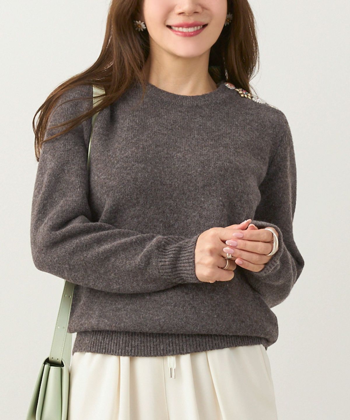 新色追加/長袖/ビジュー/ざっくり/ボタン/モチーフ