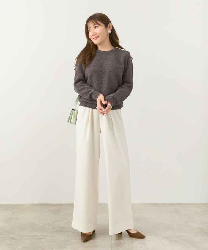 新色追加/長袖/ビジュー/ざっくり/ボタン/モチーフ