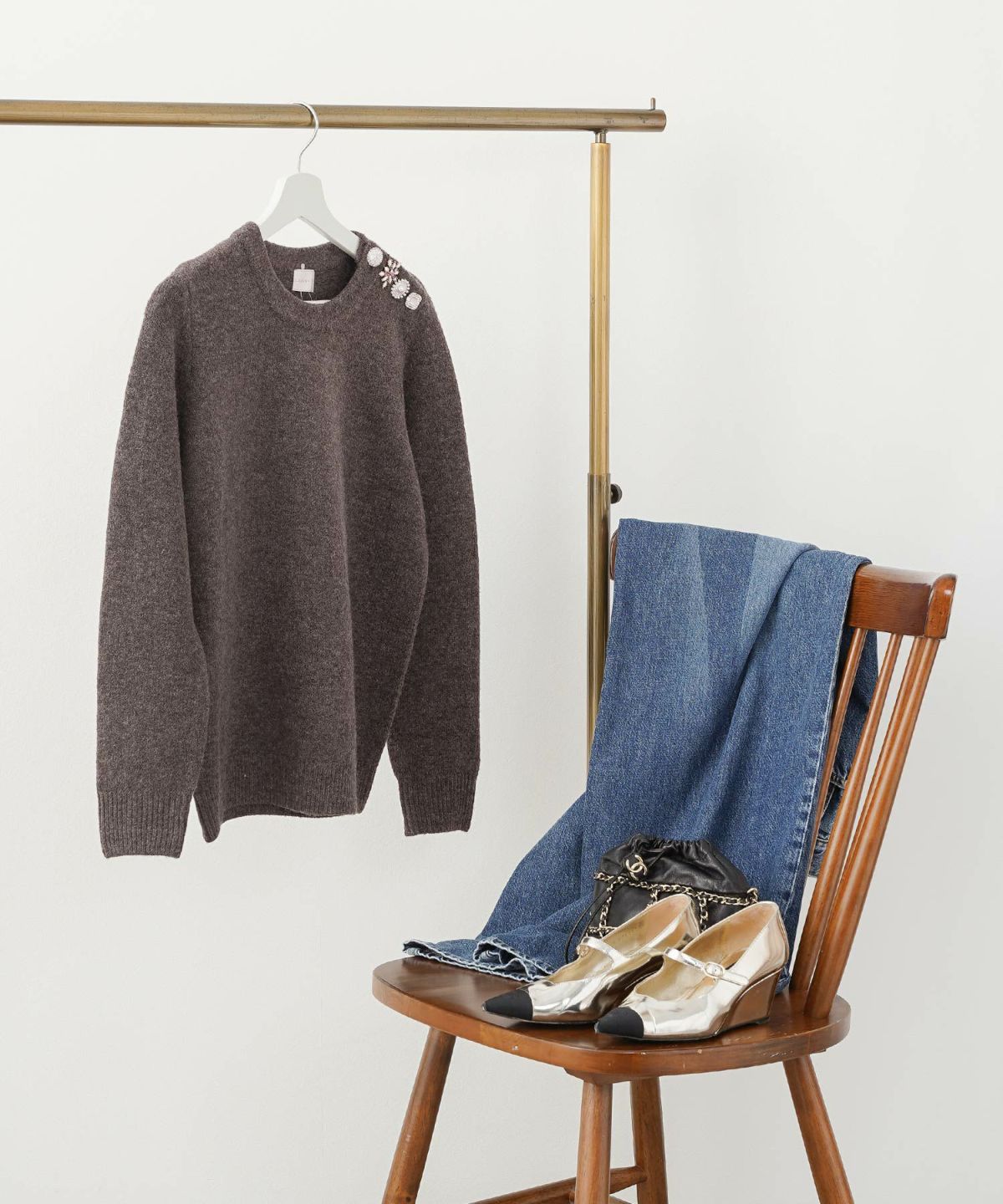 新色追加/長袖/ビジュー/ざっくり/ボタン/モチーフ