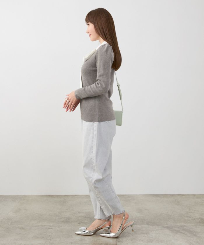 新色追加 手洗い可 トップス レディース かわいい オフィス きれいめ バイカラー 白黒 上品 ジョイントスペース