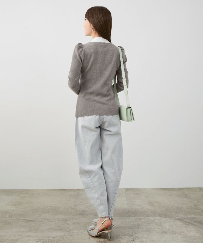 新色追加 手洗い可 トップス レディース かわいい オフィス きれいめ バイカラー 白黒 上品 ジョイントスペース