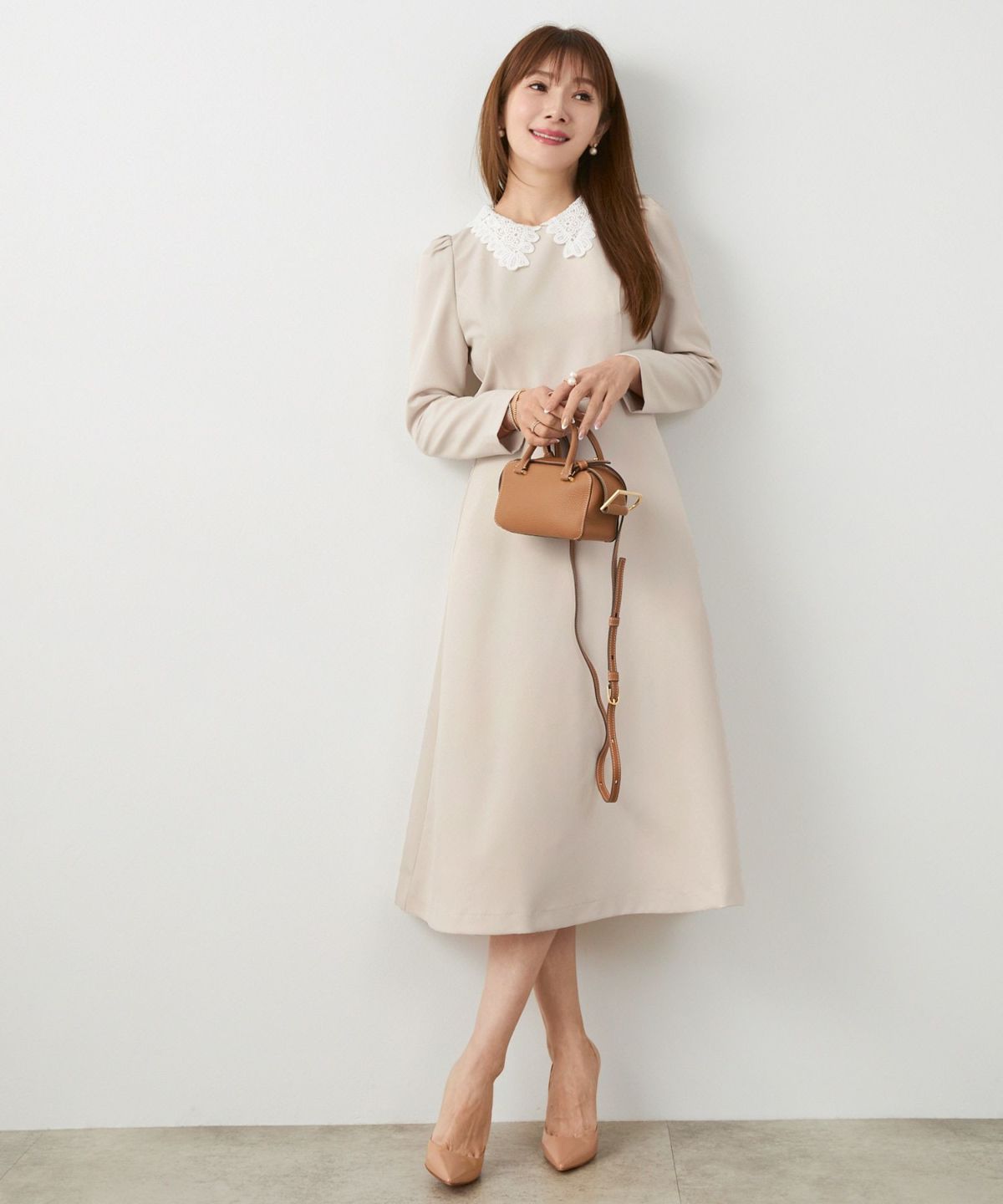 新色追加 S/M/L 長袖 ミモレ丈 フェニミン 上品 お呼ばれ オケージョン 卒入学式 オフィス 大人可愛い ジョイントスペース