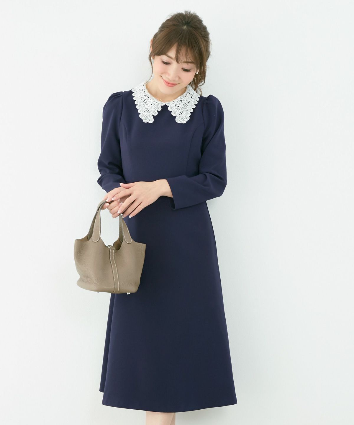 新色追加 S/M/L 長袖 ミモレ丈 フェニミン 上品 お呼ばれ オケージョン 卒入学式 オフィス 大人可愛い ジョイントスペース