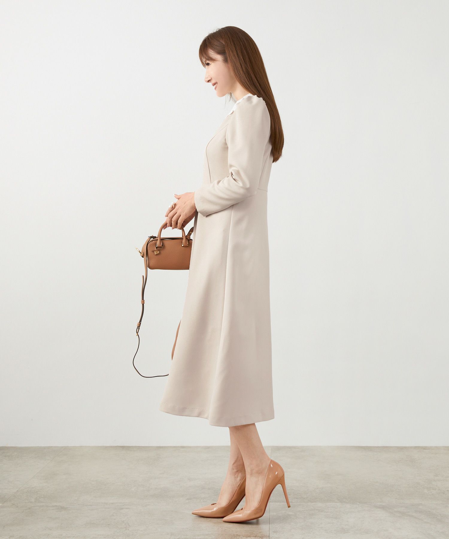 新色追加 S/M/L 長袖 ミモレ丈 フェニミン 上品 お呼ばれ オケージョン 卒入学式 オフィス 大人可愛い ジョイントスペース
