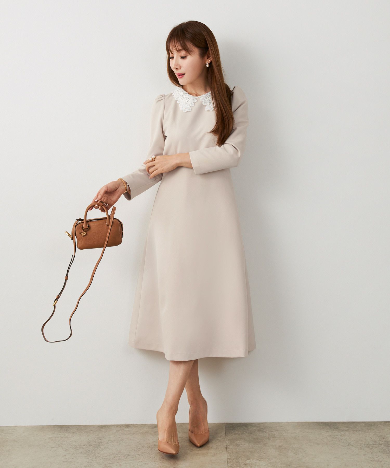 新色追加 S/M/L 長袖 ミモレ丈 フェニミン 上品 お呼ばれ オケージョン 卒入学式 オフィス 大人可愛い ジョイントスペース