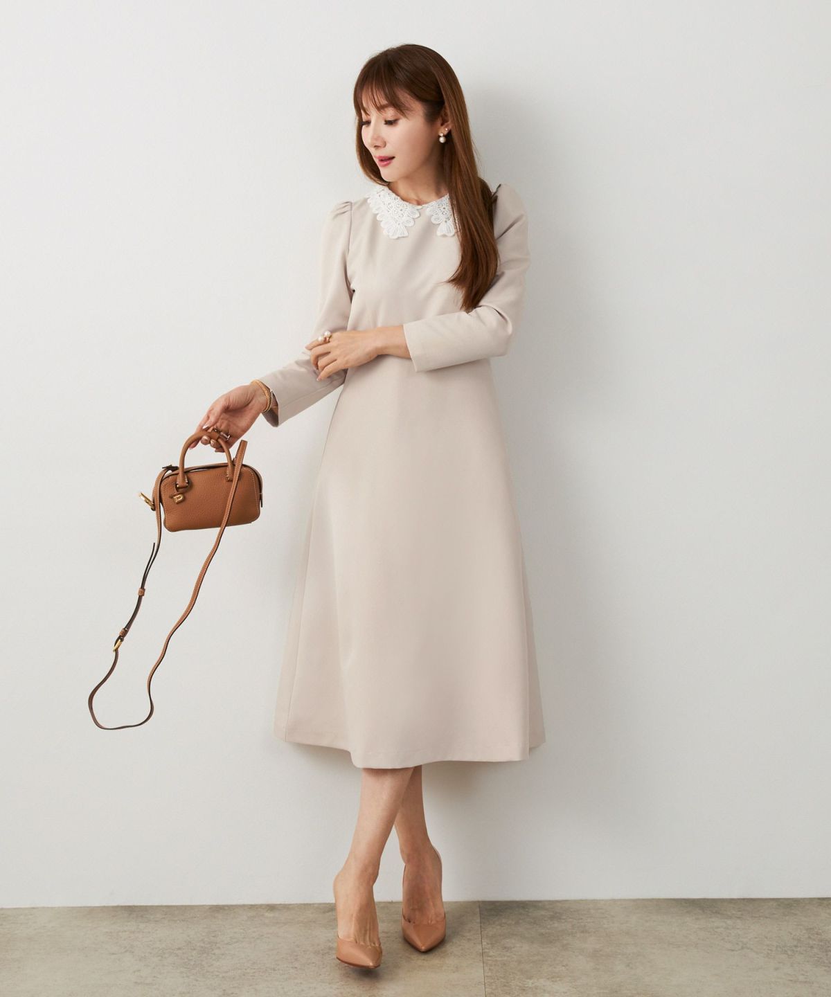 新色追加 S/M/L 長袖 ミモレ丈 フェニミン 上品 お呼ばれ オケージョン 卒入学式 オフィス 大人可愛い ジョイントスペース