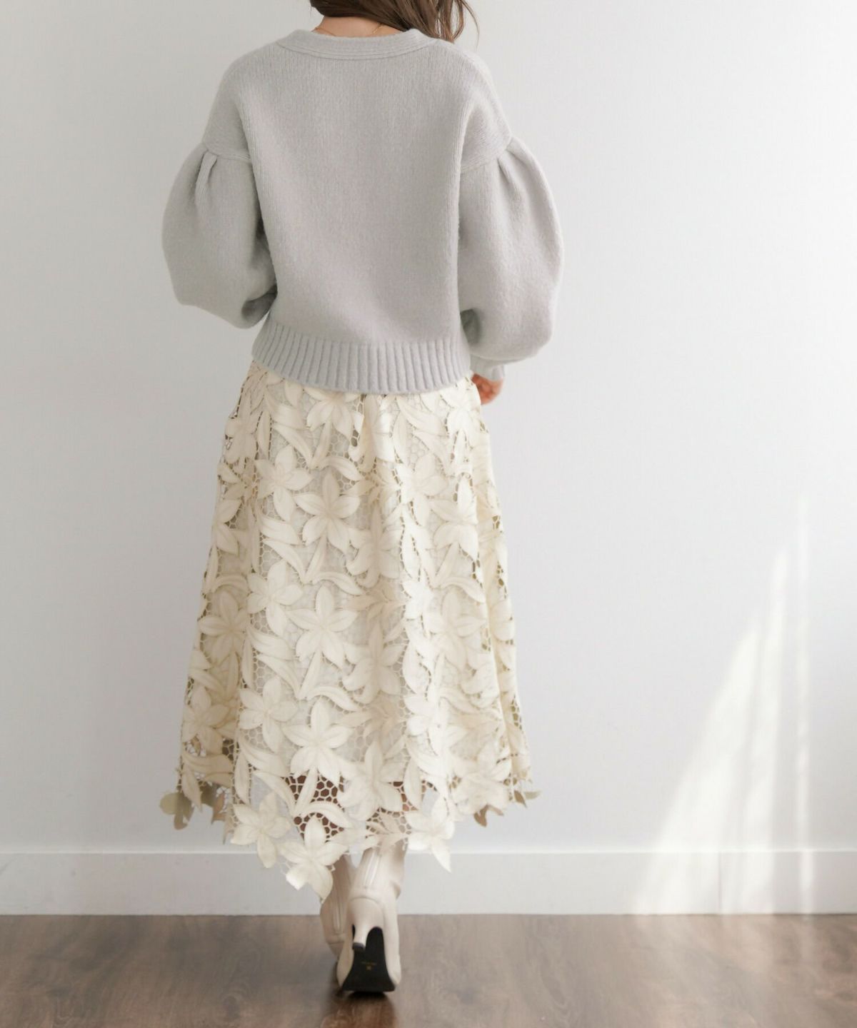 手洗い可/カーディガン/アウター/羽織/プルオーバー/レディース/モヘアタッチ/ケーブル/ボリューム袖/長袖/Vネック/Vカーデ/厚手/アイボリー/エクリュ/クリーム/ホワイト/グレー/ライトグレー/ブルーグレー/リボン/グログラン/ビジュー/フェミニン/大人可愛い