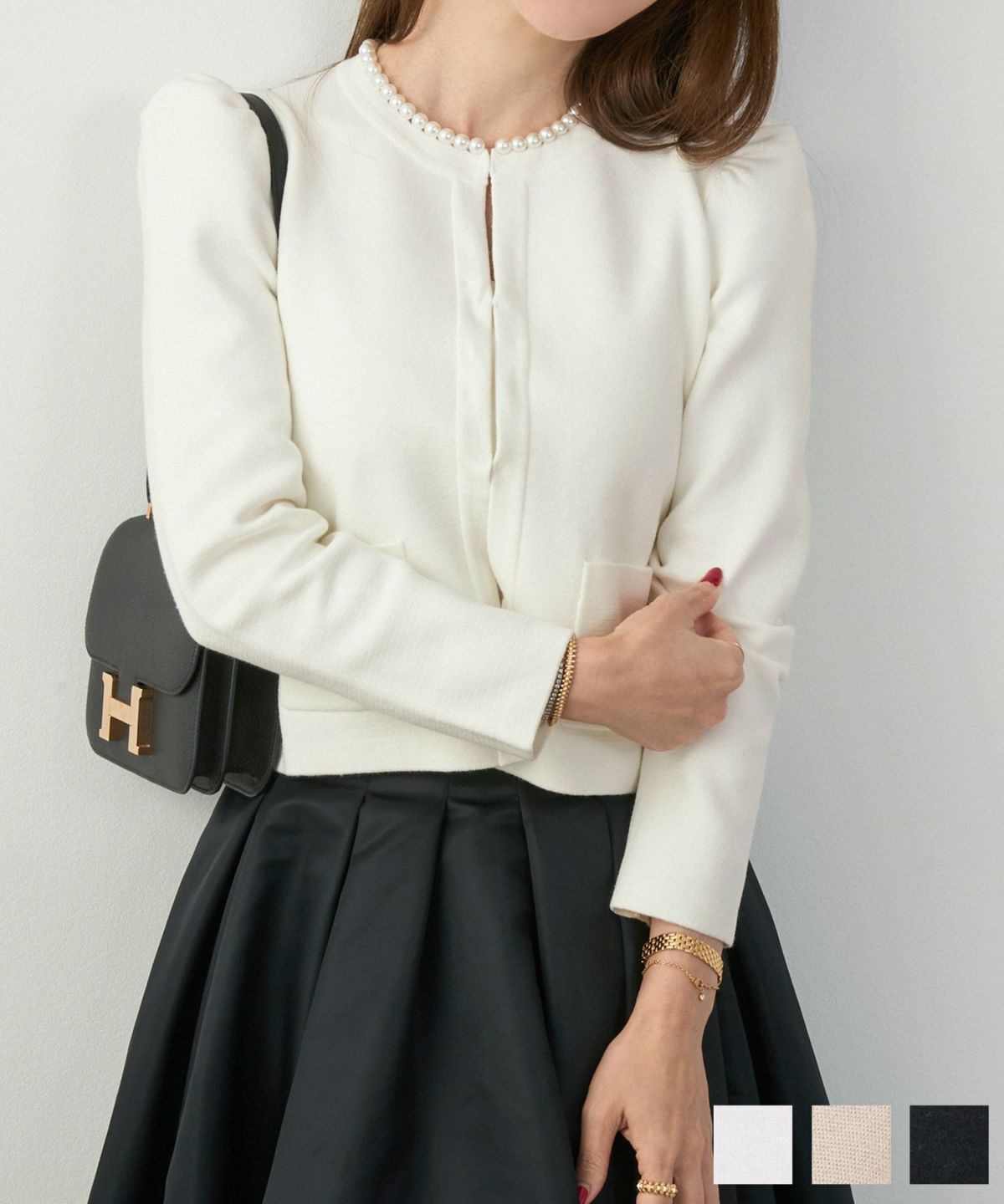 カーディガンパールネックニットLiala×PG