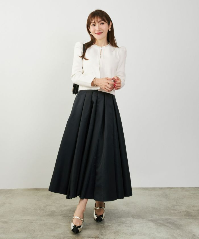 カーディガン/パールネック/ニット/ジャケット/ノーカラー/フロントホック/ポケット付き/長袖/9分袖/グレージュ/ライトグレージュ/ピンクベージュ/ベージュ/ブラック/