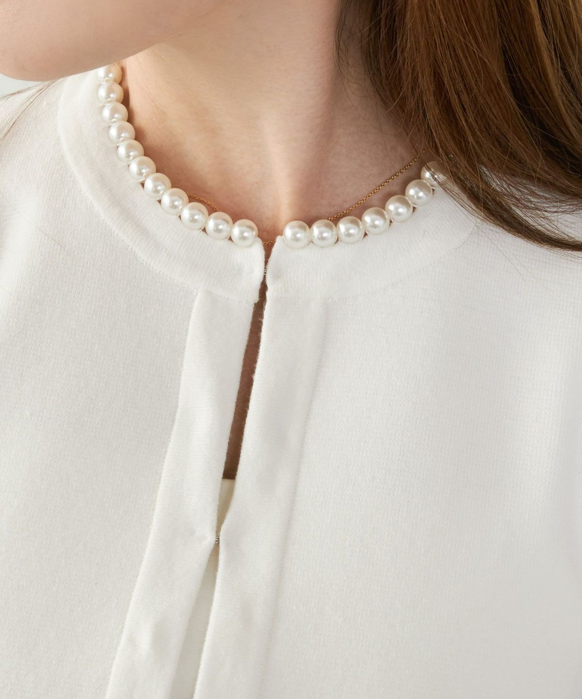 カーディガン/パールネック/ニット/ジャケット/ノーカラー/フロントホック/ポケット付き/長袖/9分袖/グレージュ/ライトグレージュ/ピンクベージュ/ベージュ/ブラック/