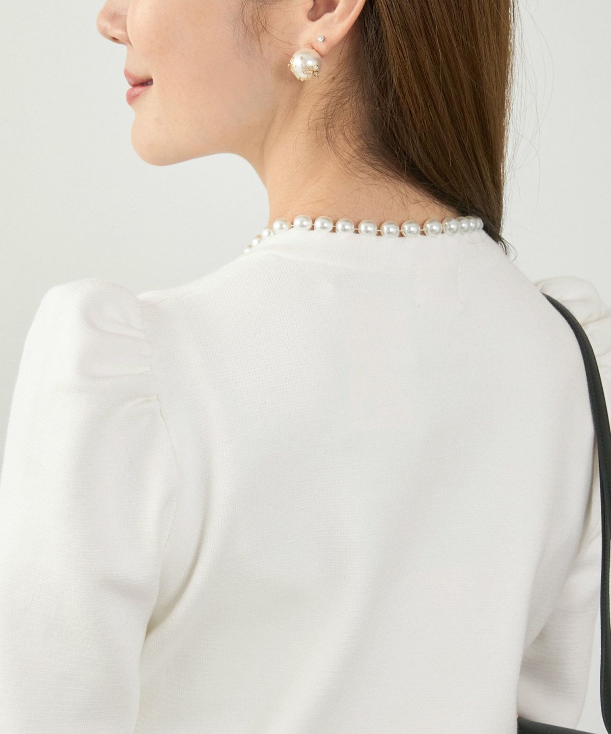 カーディガン/パールネック/ニット/ジャケット/ノーカラー/フロントホック/ポケット付き/長袖/9分袖/グレージュ/ライトグレージュ/ピンクベージュ/ベージュ/ブラック/