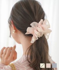 シュシュフリルオーガンジーlerevevanillerクリーム/ストロベリーミルク/グレイッシュブルー