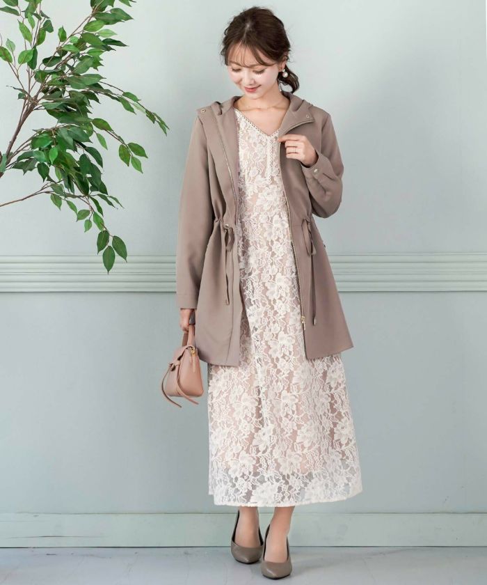 アウター/ライトアウター/マウンテンパーカー/マウパー/フリル/グログラン/フレア/ポケット/ミドル丈/フェミニン/体型カバー/春/秋/冬/新色/newcolor/ライトベージュ/ピンク/モカ/ブラック