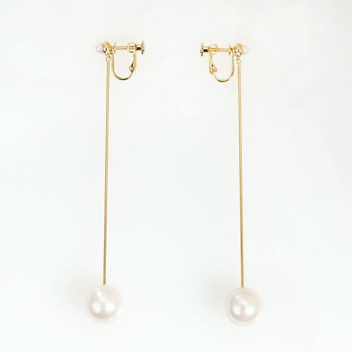 ワンポイント パール ロング ピアス イヤリング One Point Pearl Long Pierce Earring