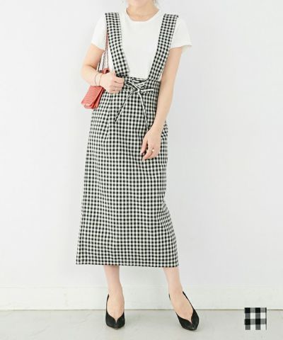 未使用品 Liala×PG リアラ チェック タイト スカート 赤 ナロー