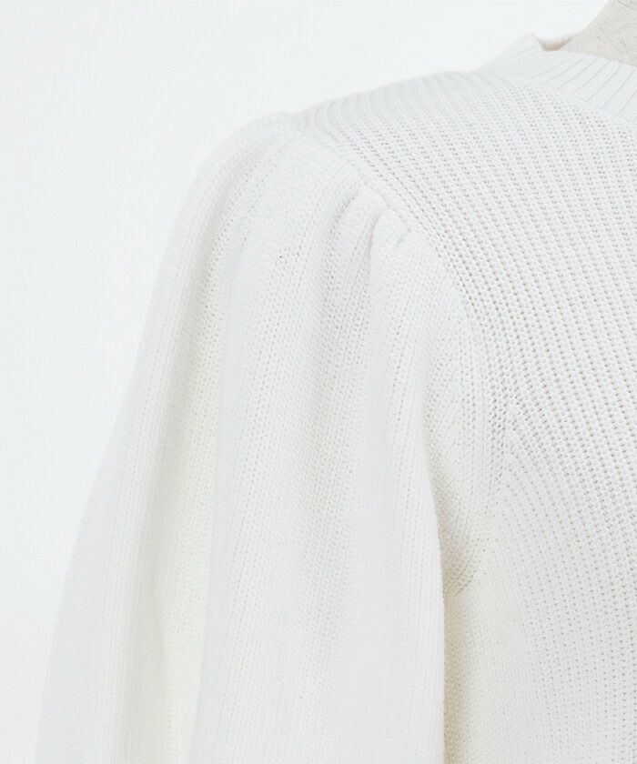 レディース/ニット/プルオーパー/トップス/片畦/パフスリーブ/パフ袖/ボリュームスリーブ/パワショル/5分袖/半袖/タック/ギャザー/ボーダー/無地/カジュアル/ホワイト/ベージュ/グレー/ブラック/