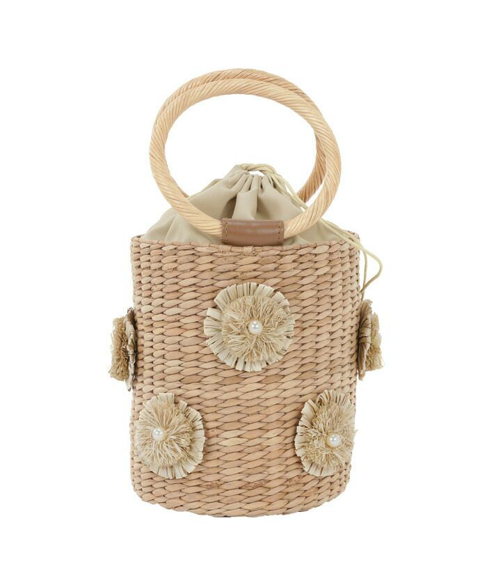 セレクト/バッグ/かご/ポンポン/パール/フラワーモチーフ/花/ブラック/ベージュ/ナチュラル/春/夏/雑貨/かばん/