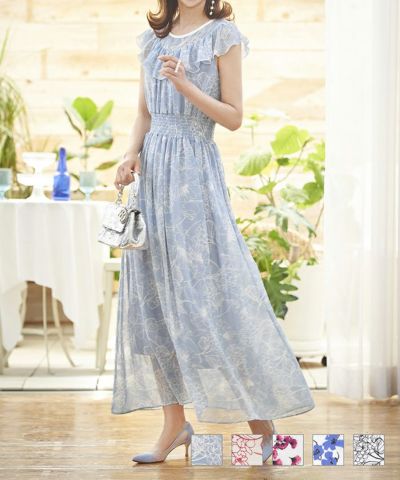 ワンピース ロング丈 シフォン ヨークフリル Prima Scherrer 全5