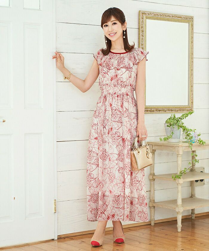 【楽天最安値に挑戦】 シフォン ロング丈 ワンピース ヨークフリル 全5 Scherrer Prima ワンピース