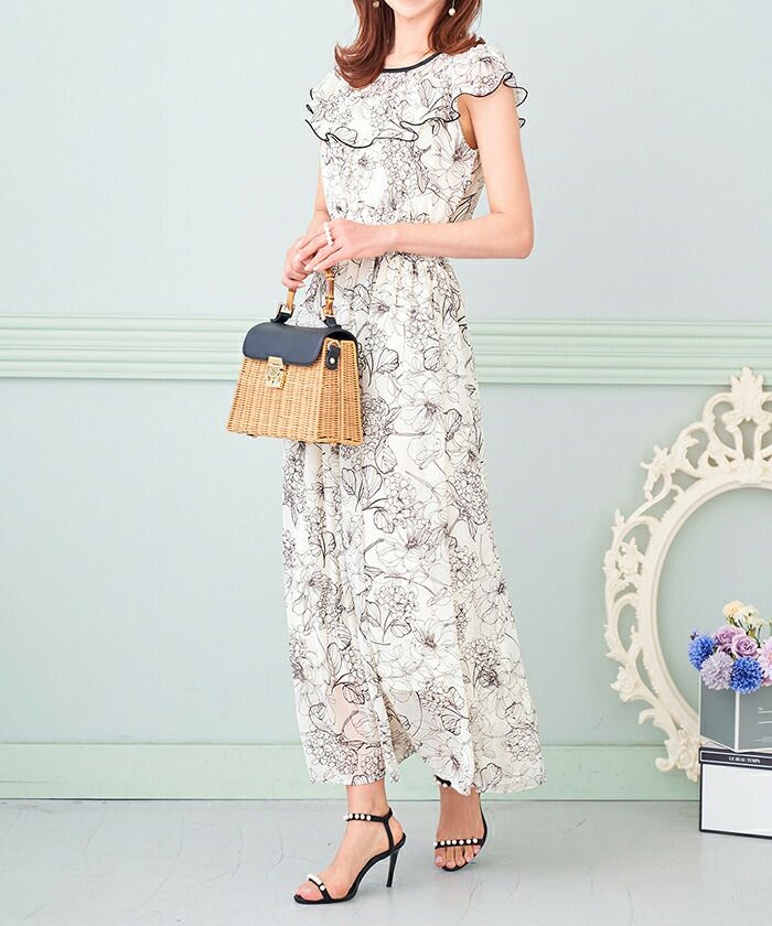 ワンピース ロング丈 シフォン ヨークフリル Prima Scherrer 全5