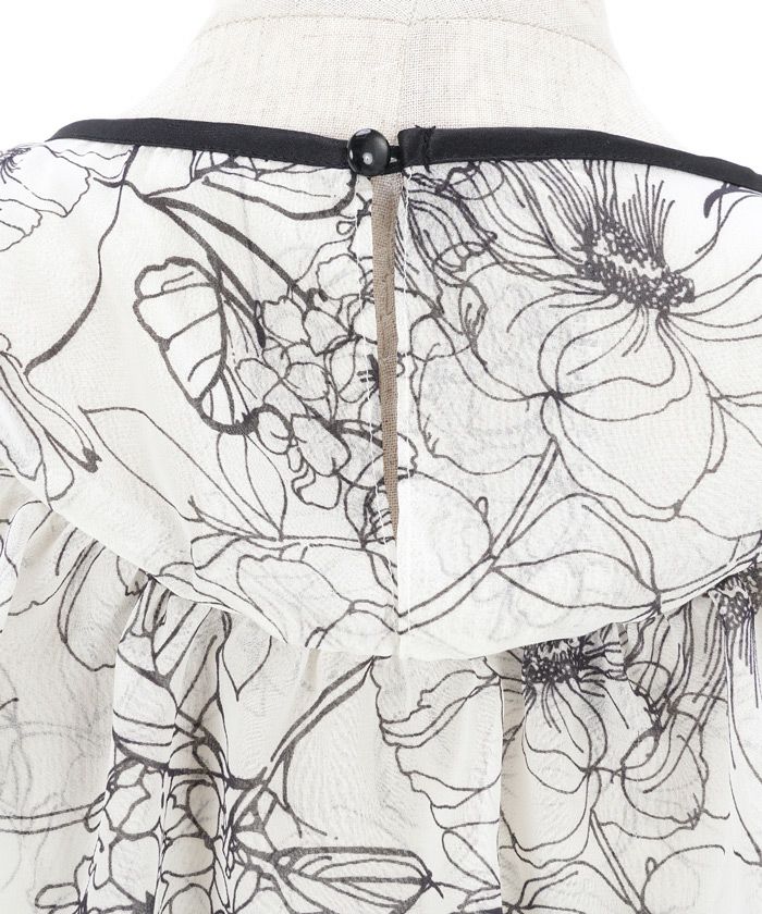 レディース/ワンピース/ロング/シフォン/ヨークフリル/ウエストゴム/ウエストギャザー/ノースリーブ/ウエストゴム/花柄/フラワー/春/夏/フリーサイズ/ピンク/ブルー/ブラック/ホワイト/レッド/サックス/モノトーン/インナー付き/アンダードレス/手洗い可/洗える/