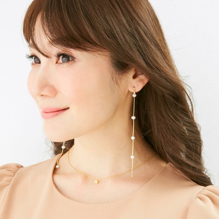 淡水 パール アシンメトリー ピアス イヤリング Freshwater Pearl Asymmetry Pierce Earring