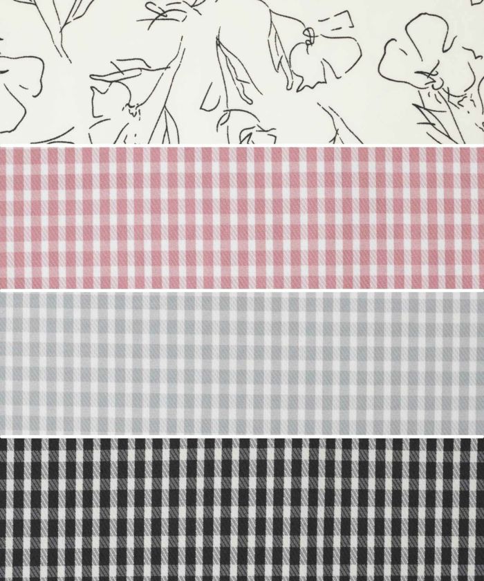 レディース/ワンピース/チェック柄/花柄/線画/モノトーン/フレアスリーブ/タック/配色/半袖/ラインドローイング/ピンク/グレー/ブラック/レトロ/ノスタルジック/フェミニン/大人可愛い