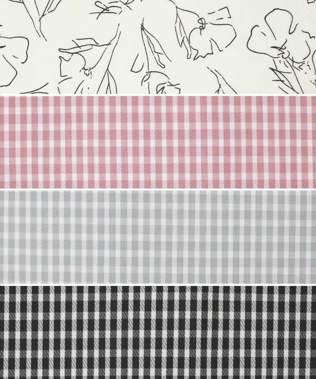 レディース/ワンピース/チェック柄/花柄/線画/モノトーン/フレアスリーブ/タック/配色/半袖/ラインドローイング/ピンク/グレー/ブラック/レトロ/ノスタルジック/フェミニン/大人可愛い