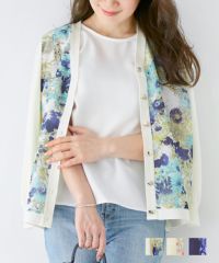 カーディガンボタニカル柄異素材ニットLiala×PG