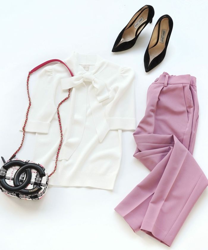 新色追加/手洗い可/マルチニットシリーズ/セットアップ対応商品/リボン/ゴム地/5分袖