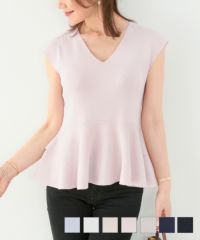 後ろ2段 ペプラム Vネック ニット Liala×PG