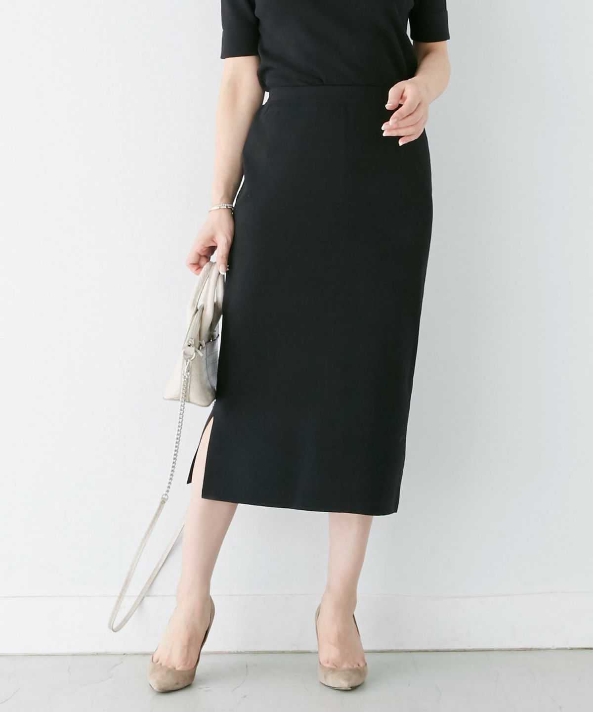 newcolor/新色/大人気/手洗い可/セットアップ対応商品/ドライタッチ/ゴム地/タイトスカート/膝下丈/サマーニット/シャリ感/選べる丈