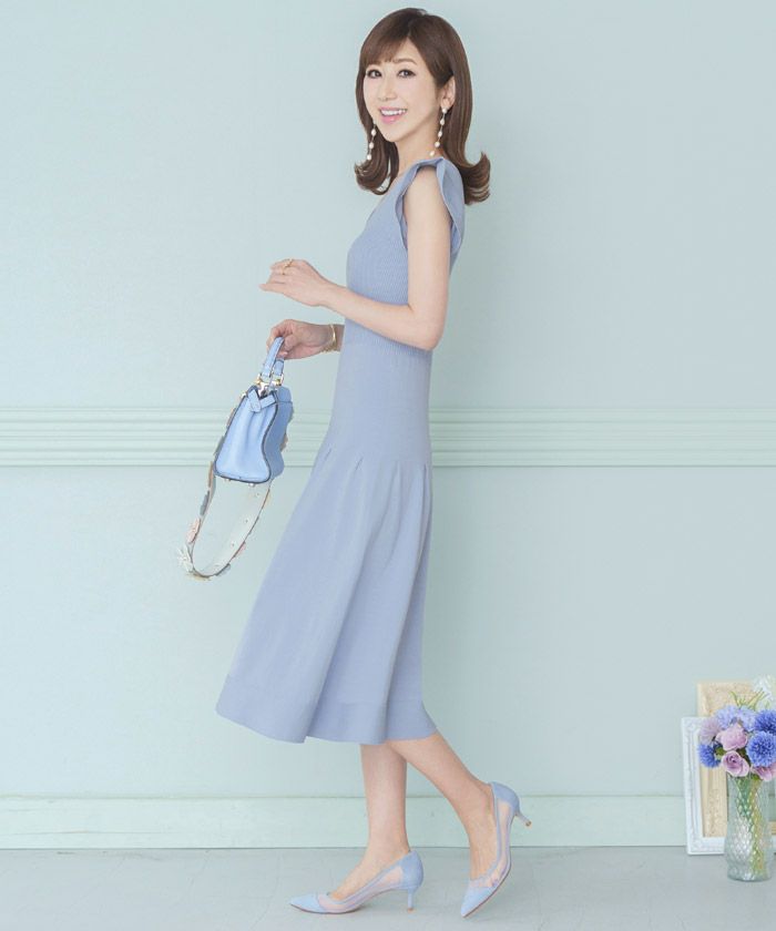 レディース/ワンピース/ホールガーメント/ニット/フレア袖/日本製/フレアスリーブ/サステナブル/手洗い可/S/M/サックス/オレンジ/モカ/ブラック/