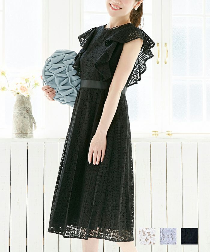 ホット セールの通販 ワンピース レース 全3色 Liala×PG フィット＆フレア 袖ラッフル ウェア