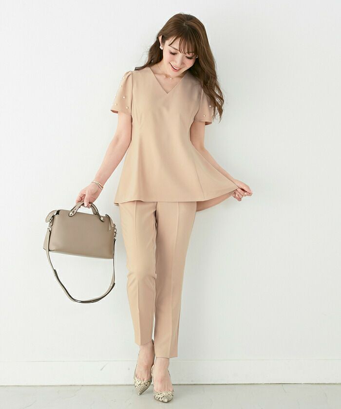 手洗い可/セットアップ対応商品/パフスリーブ/Vネック/エレガント/上品