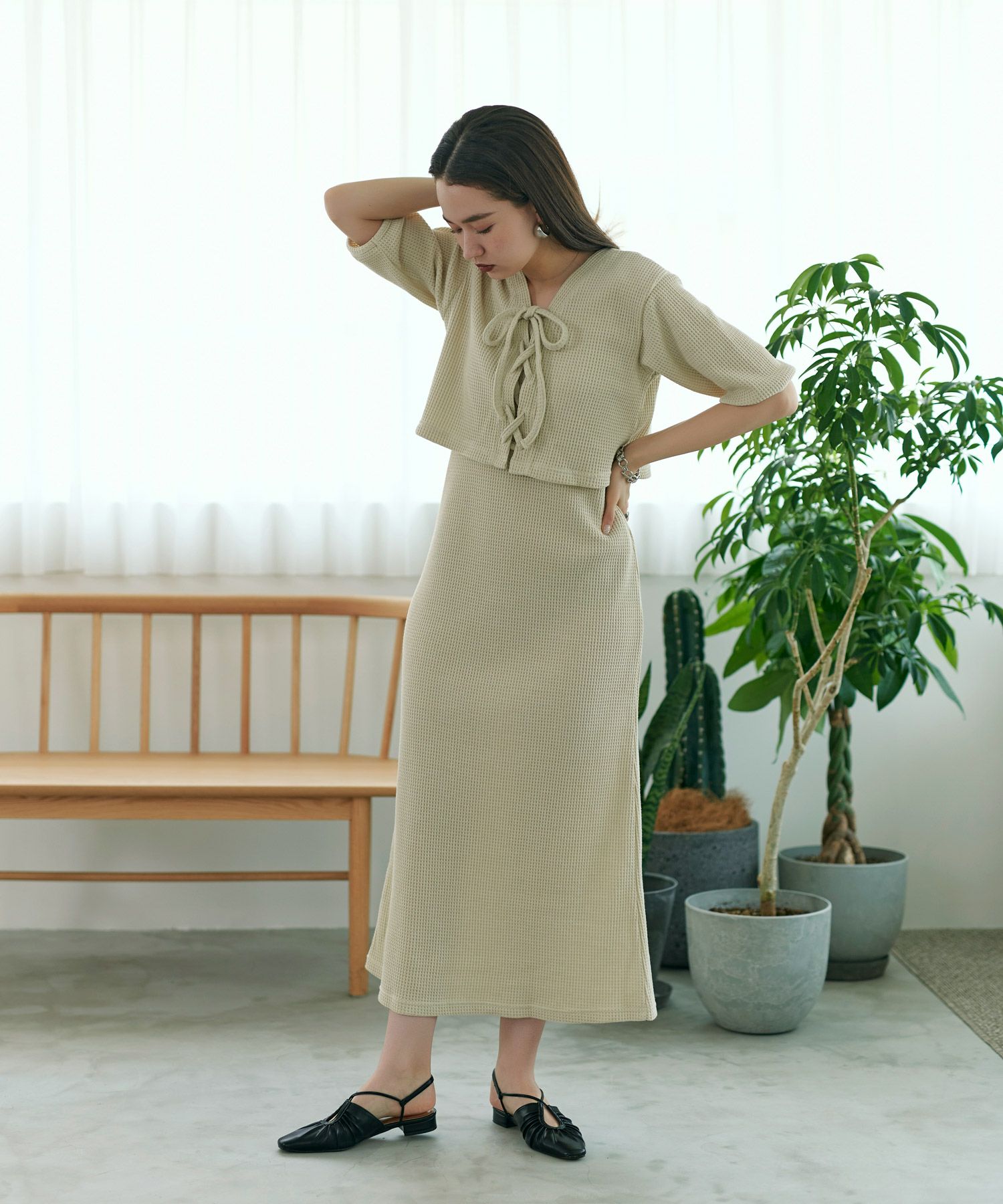 ワッフルカーディガン キャミワンピース Tina Jojun 全2色 Tnj511 0094 1